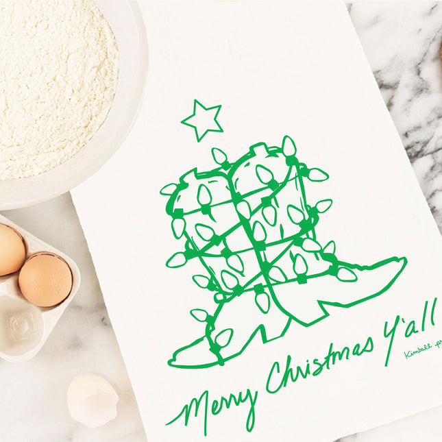 Merry Christmas Y'all Cotton Tea Towel | Holiday Collection