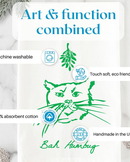 Bah Humbug Cat | Humorous Holiday Cotton Tea Towel