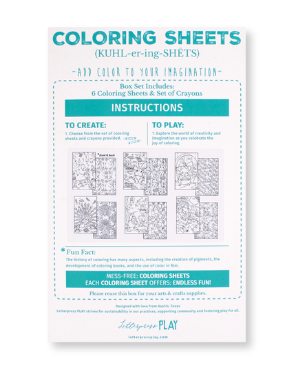 Coloring Sheets Paper Toy Box (Pack of 6)