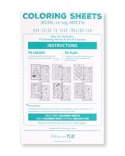 Coloring Sheets Paper Toy Box (Pack of 6)