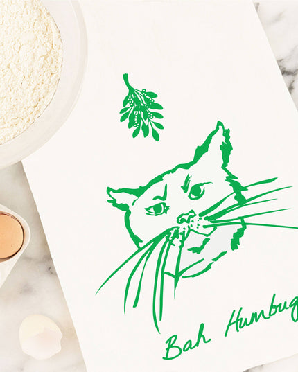 Bah Humbug Cat | Humorous Holiday Cotton Tea Towel