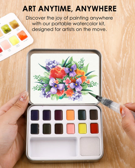 Grabie Watercolor Pocket Set of 12 with Brush - Floral Colors