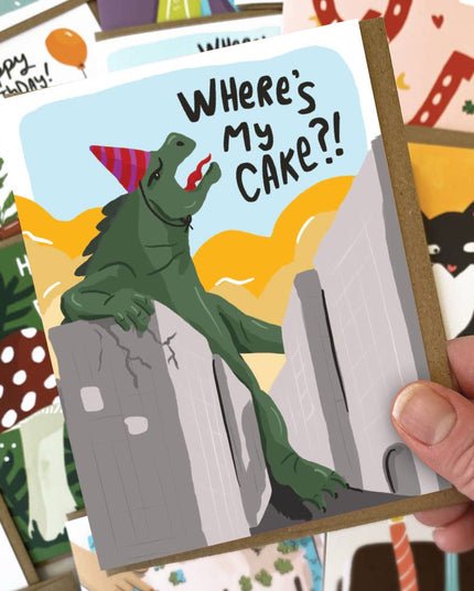 Giant Lizard Monster Birthday Card