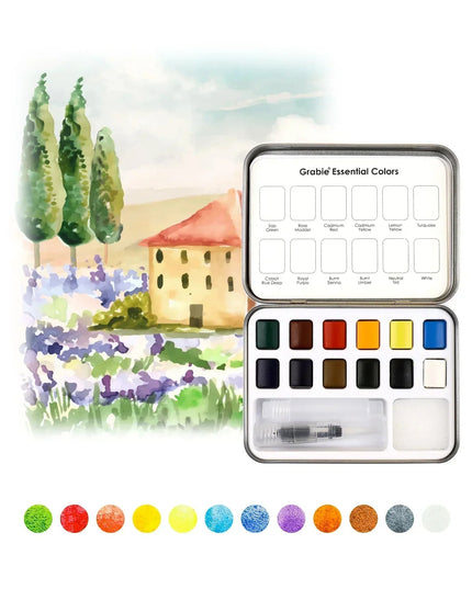 Grabie Watercolor Pocket Set of 12 with Brush - Essential Colors