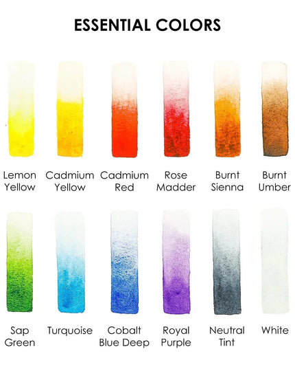 Grabie Watercolor Pocket Set of 12 with Brush - Essential Colors