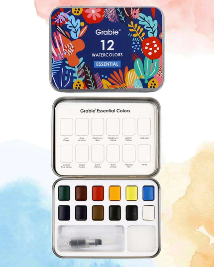 Grabie Watercolor Pocket Set of 12 with Brush - Essential Colors