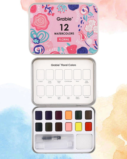 Grabie Watercolor Pocket Set of 12 with Brush - Floral Colors