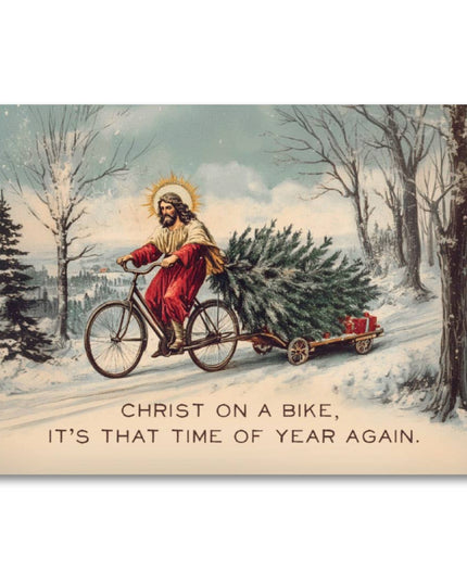 Funny Vintage Christmas Card - Christ on a Bike